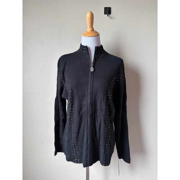 NWT Christine Alexander Full-Zip Mock Neck W/ Crystalized Swarovski Rhinestones - Picture 5 of 10